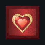 Heart Gemstone Ruby effect Gift Box<br><div class="desc">Heart gemstone ruby effect on red damask background. Lovely gift jewellery box for your loved one.</div>