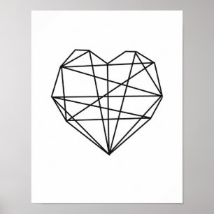 Heart Geometric Art Minimal Wall Decor black white