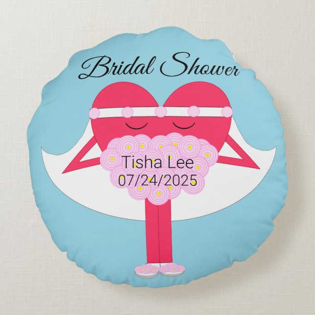 Heart Getting Married Bridal Shower Round Cushion (Back)