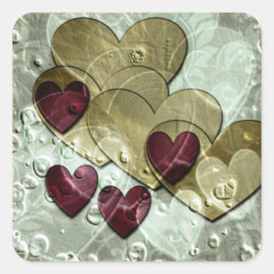 Heart Gifts Gold and Ruby Square Sticker