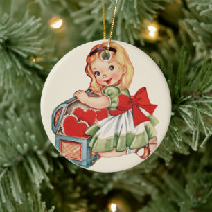 Heart Girl Child Retro Cute Children Ceramic Tree Decoration