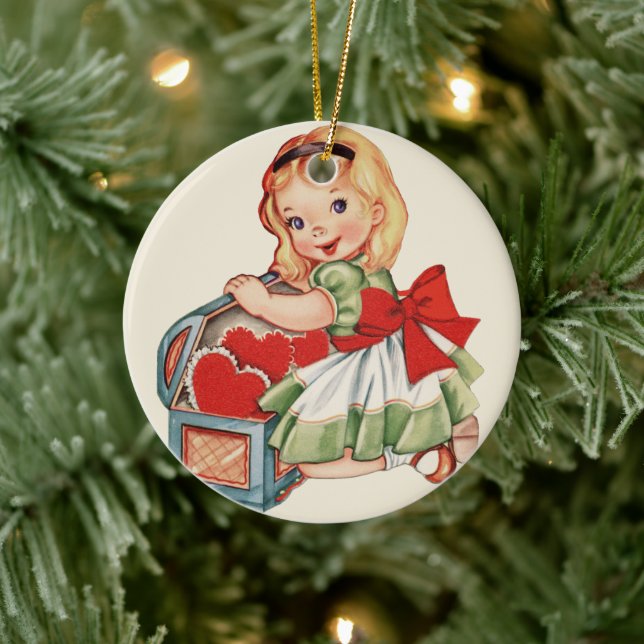 Heart Girl Child Retro Cute Children Ceramic Tree Decoration (Tree)