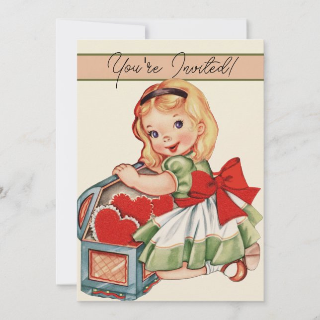 Heart Girl Child Retro Cute Children Invitation (Front)