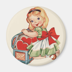 Heart Girl Child Retro Cute Children Magnet