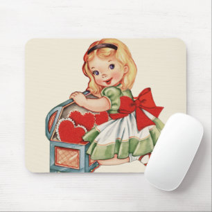 Heart Girl Child Retro Cute Children Mouse Mat