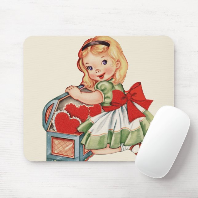 Heart Girl Child Retro Cute Children Mouse Mat (With Mouse)