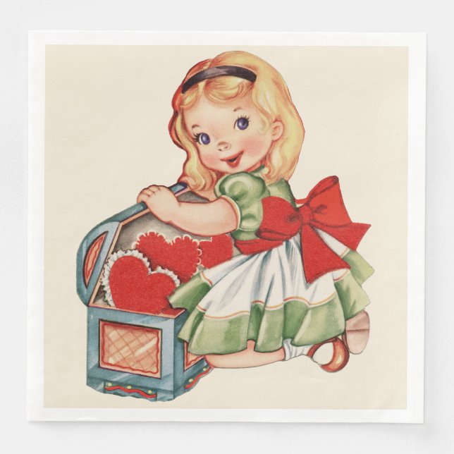 Heart Girl Child Retro Cute Children Napkin (Front)