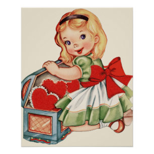Heart Girl Child Retro Cute Children Poster