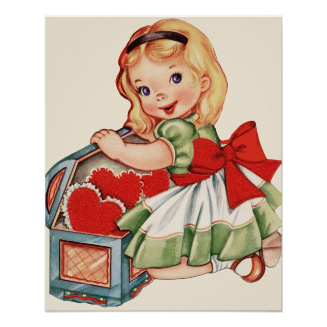 Heart Girl Child Retro Cute Children Poster (Front)