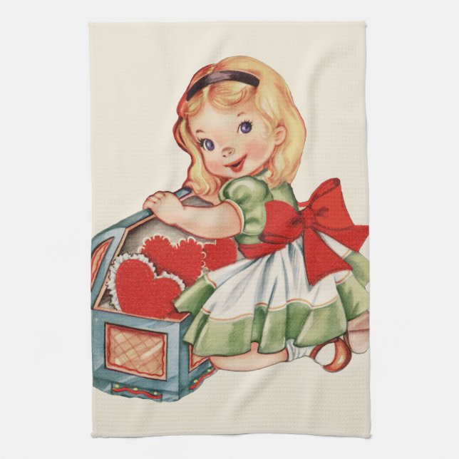 Heart Girl Child Retro Cute Children Tea Towel (Vertical)