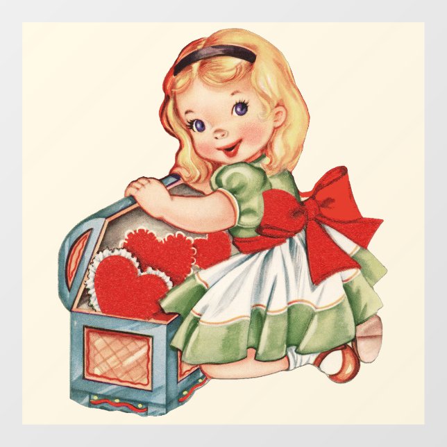 Heart Girl Child Retro Cute Children Window Cling (Sheet)