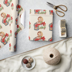 Heart Girl Child Retro Cute Children Wrapping Paper
