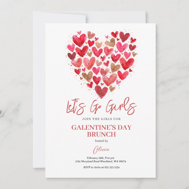 Heart Girl Galentine's Day Brunch Valentine Invitation (Front)