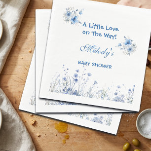 Heart Glasses Teddy Bear Blue Baby Shower Napkin