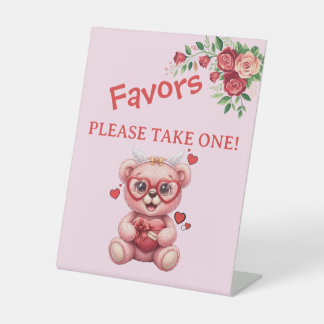 Heart Glasses Teddy Bear Pink Baby Shower  Pedestal Sign
