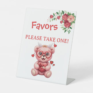 Heart Glasses Teddy Bear Pink Baby Shower  Pedestal Sign