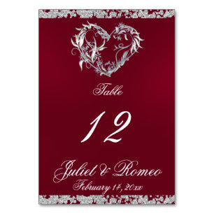 Heart & Glitter - Burgundy Table Number