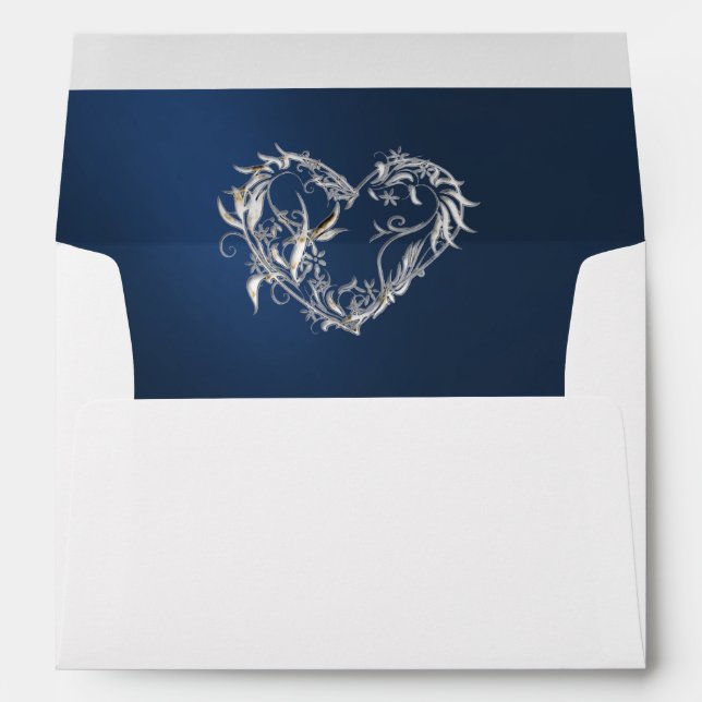 Heart & Glitter on Blue with Monogram Wedding Envelope (Back (Bottom))