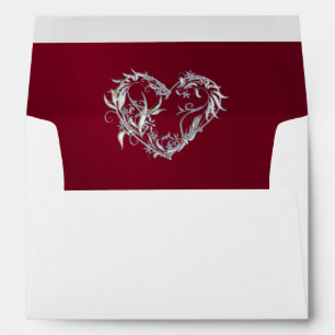 Heart & Glitter on Burgundy with Monogram Wedding Envelope
