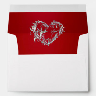Heart & Glitter on Red with Monogram Wedding Envelope