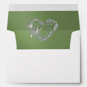 Heart & Glitter on Sage with Monogram Wedding Envelope
