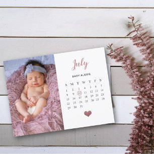 heart glitter photo calendar new baby birth announcement postcard