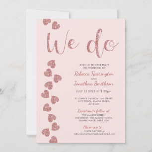 Heart Glitter Pink Wedding Invitation