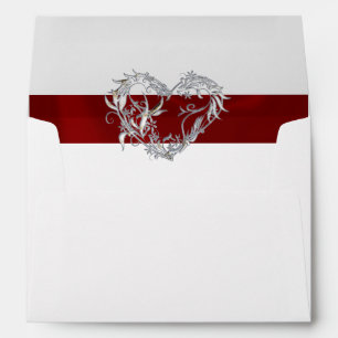Heart, Glitter & Red Ribbon Wedding Envelope