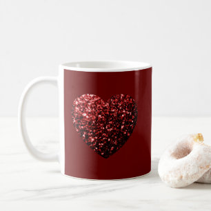 Heart glitter sparkles dark red Valentines Coffee Mug