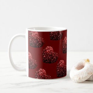 Heart glitter sparkles pattern dark red Valentines Coffee Mug