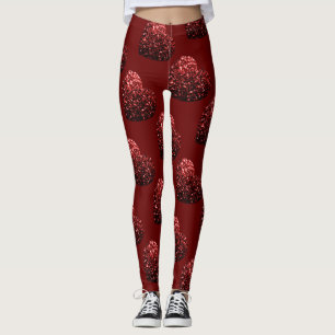Heart glitter sparkles pattern dark red Valentines Leggings
