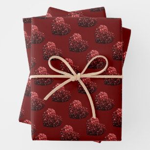 Heart glitter sparkles pattern dark red Valentines Wrapping Paper Sheet
