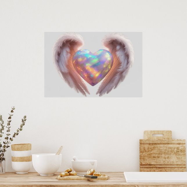 *~*  Heart Glowing Angel Wings  AP78 Opal Poster (Kitchen)