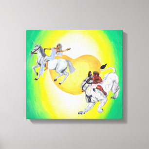 Heart God riding Lioness Goddess riding  Unicorn Canvas Print