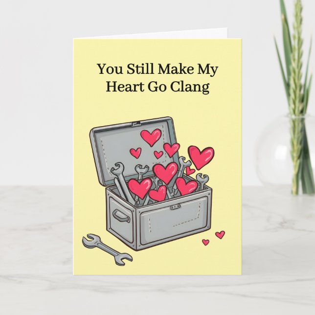 Heart Goes Clang Tin Toolbox 10th Wedding Annivers Card (Front)