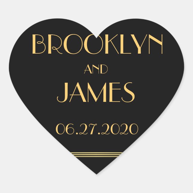 Heart Gold Black Great Gatsby Wedding Stickers (Front)