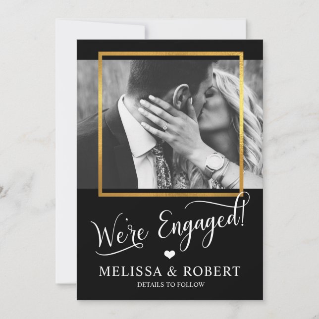 Heart Gold Foil WE'RE ENGAGED Engagement | PHOTO Invitation (Front)