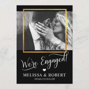 Heart Gold Foil WE'RE ENGAGED Engagement   PHOTO Invitation