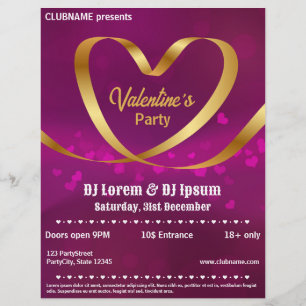Heart Gold Ribbon Purple Valentine's Party Flyer