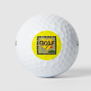 Heart Golf Design Golf Balls Yellow Background