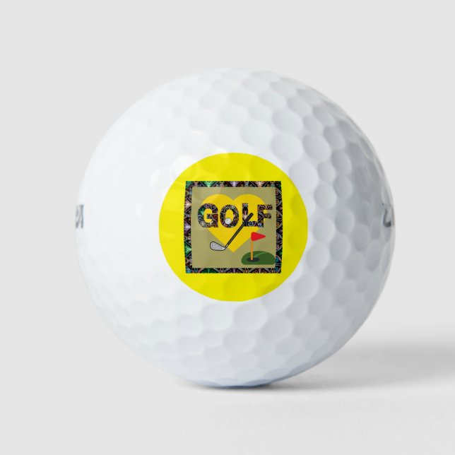 Heart Golf Design Golf Balls Yellow Background (Front)