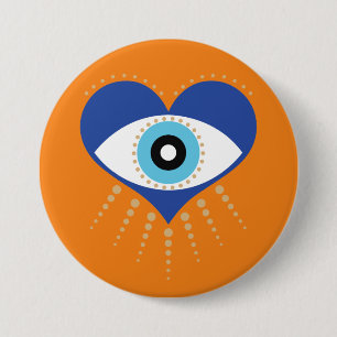 Heart Greek Evil Eye 7.5 Cm Round Badge