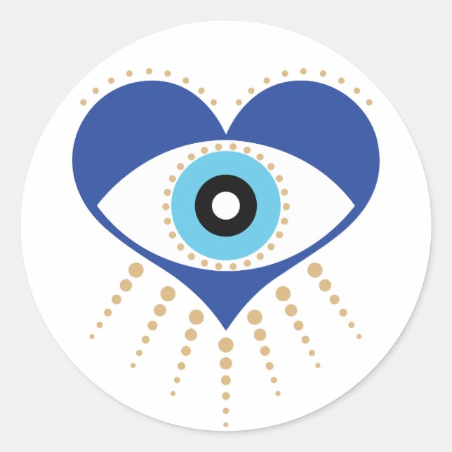 Heart Greek Evil Eye Classic Round Sticker (Front)