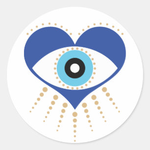 Heart Greek Evil Eye Classic Round Sticker
