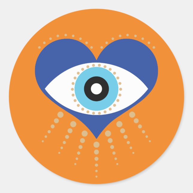 Heart Greek Evil Eye Classic Round Sticker (Front)
