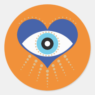 Heart Greek Evil Eye Classic Round Sticker