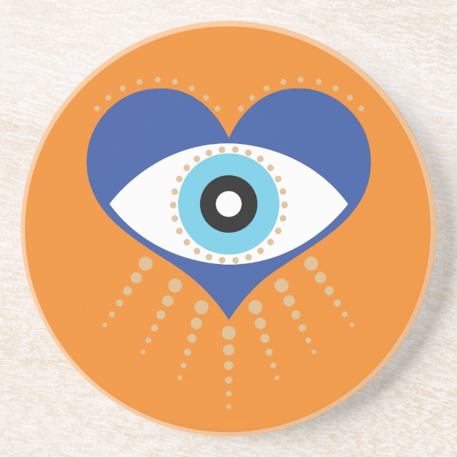 Heart Greek Evil Eye Coaster (Front)