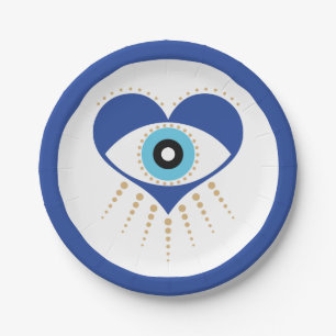 Heart Greek Evil Eye Paper Plate