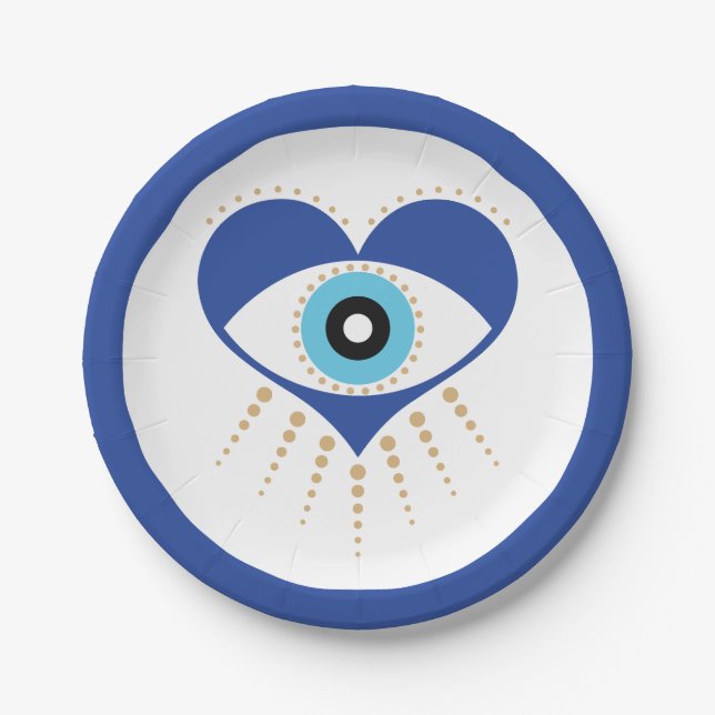 Heart Greek Evil Eye Paper Plate (Front)