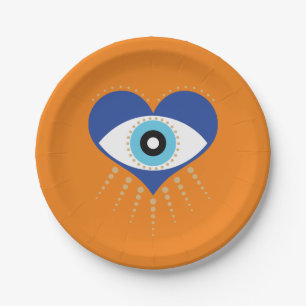 Heart Greek Evil Eye Paper Plate